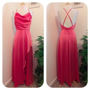 Luxxel Sleeveless Cowl Neck Side Slit Maxi Dress Coral Pink Medium